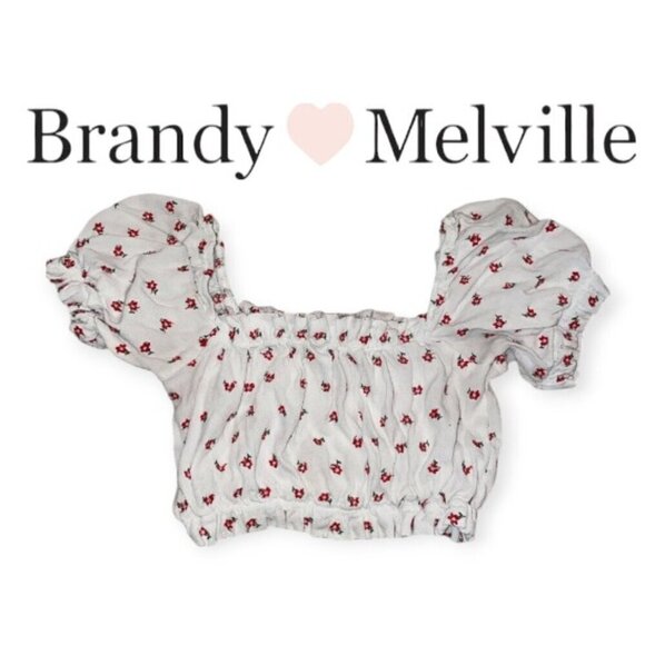 Brandy Melville Tops - John Galt Brandy Melville White Red Mira Embroidered Milkmaid Crop Top XS/S EUC